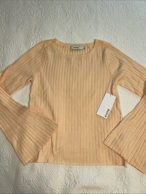 JustFab Peach Ribbed Bell-Sleeve Top